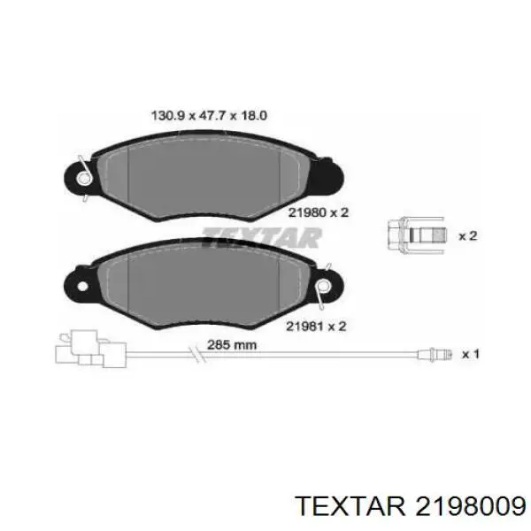 Передние тормозные колодки 2198009 Textar