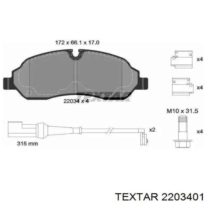 2203401 Textar sapatas do freio dianteiras de disco