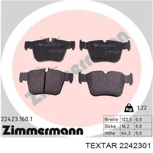 Колодки дисковые  Textar 2242301 цена, от 53.80 USD