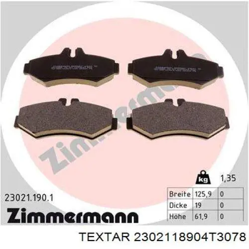Колодки дисковые  Textar 2302118904T3078 цена, от 14.49 USD