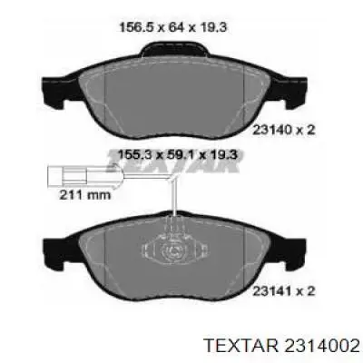 Передние тормозные колодки 2314002 Textar