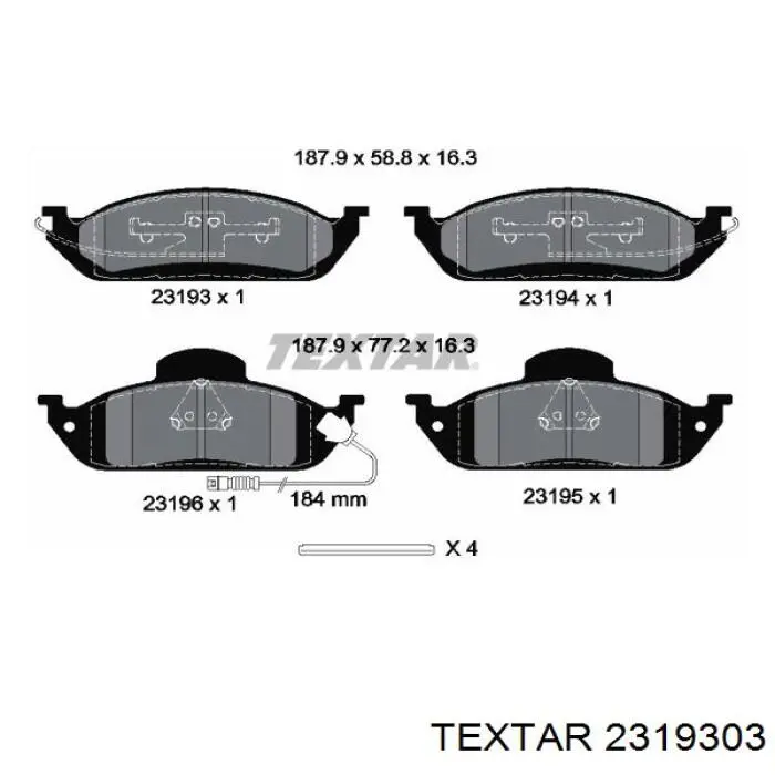 Передние тормозные колодки 2319303 Textar