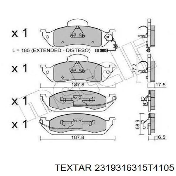 Передние тормозные колодки 2319316315T4105 Textar