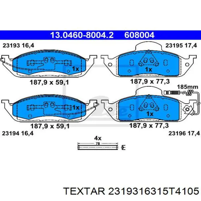 Передние тормозные колодки 2319316315T4105 Textar