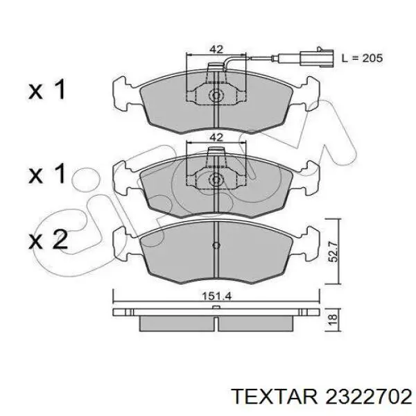 Передние тормозные колодки 2322702 Textar