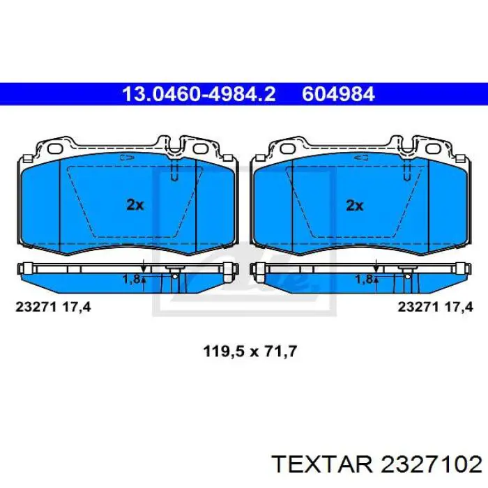 Передние тормозные колодки 2327102 Textar