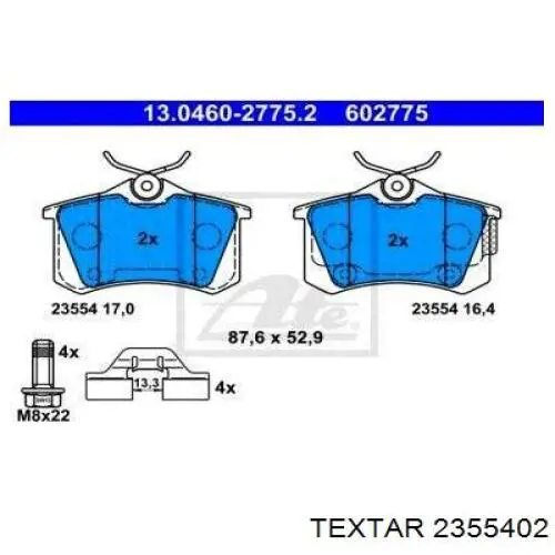 Задние тормозные колодки 2355402 Textar
