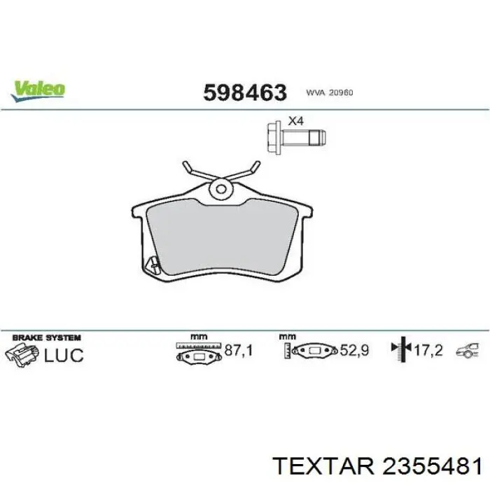 Задние тормозные колодки 2355481 Textar