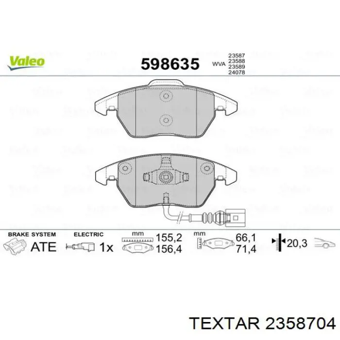 Передние тормозные колодки 2358704 Textar