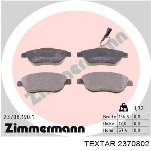 Передние тормозные колодки 2370802 Textar