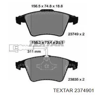Передние тормозные колодки 2374901 Textar