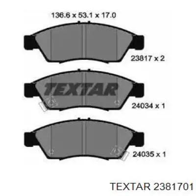 Передние тормозные колодки 2381701 Textar