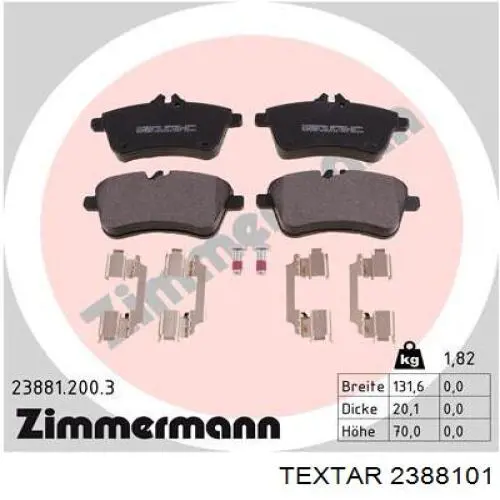 Передние тормозные колодки 2388101 Textar