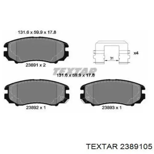 2389105 Textar колодки тормозные передние дисковые