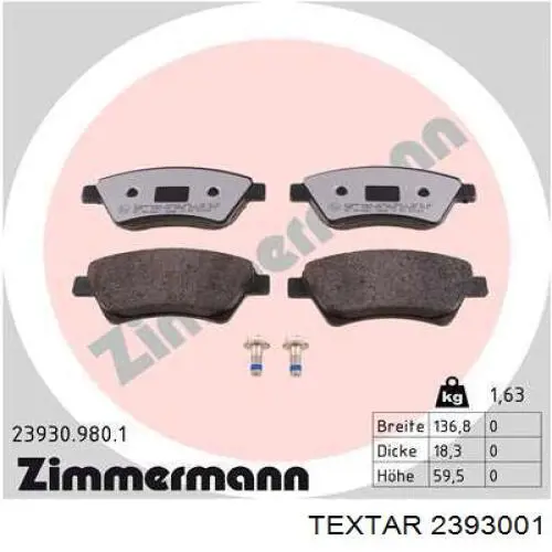 Передние тормозные колодки 2393001 Textar
