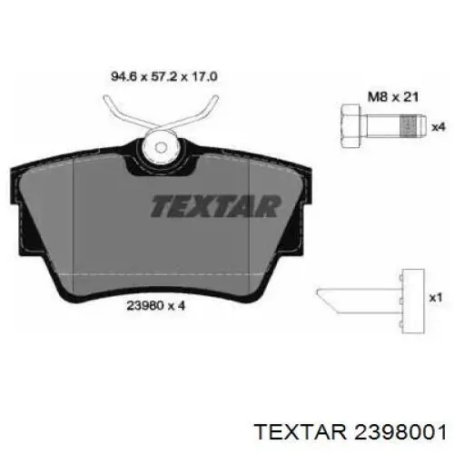 Задние тормозные колодки 2398001 Textar