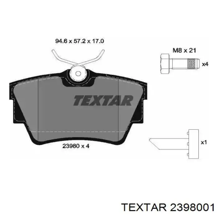 Задние тормозные колодки 2398001 Textar