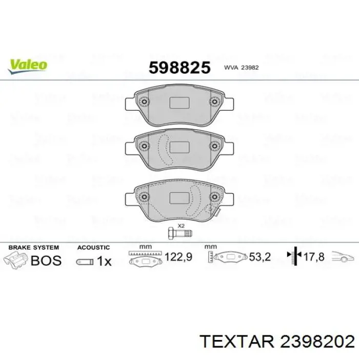 Передние тормозные колодки 2398202 Textar