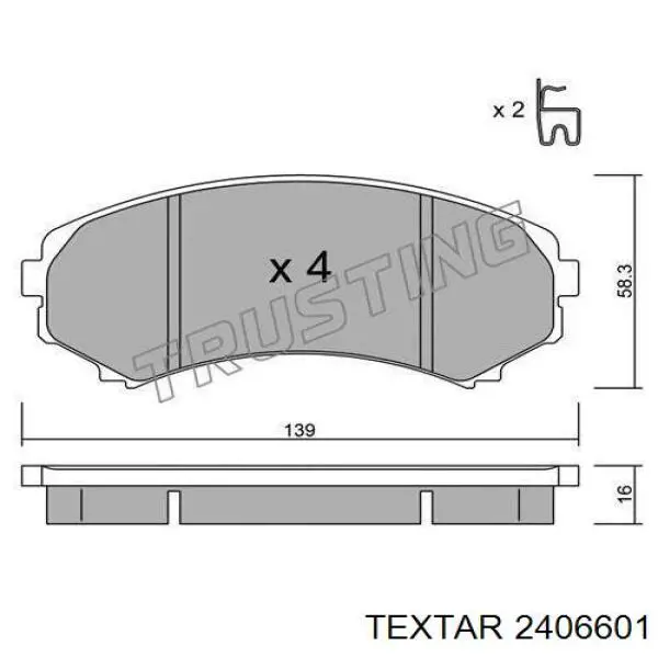 Передние тормозные колодки 2406601 Textar