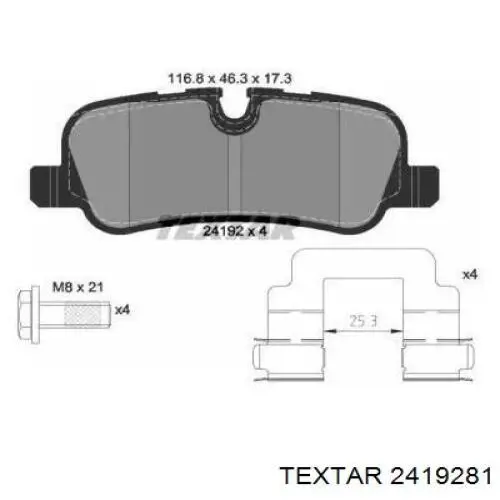 Задние тормозные колодки 2419281 Textar