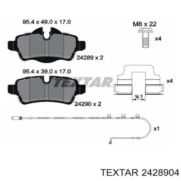 Pastillas de freno traseras 2428904 Textar