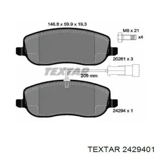 Передние тормозные колодки 2429401 Textar