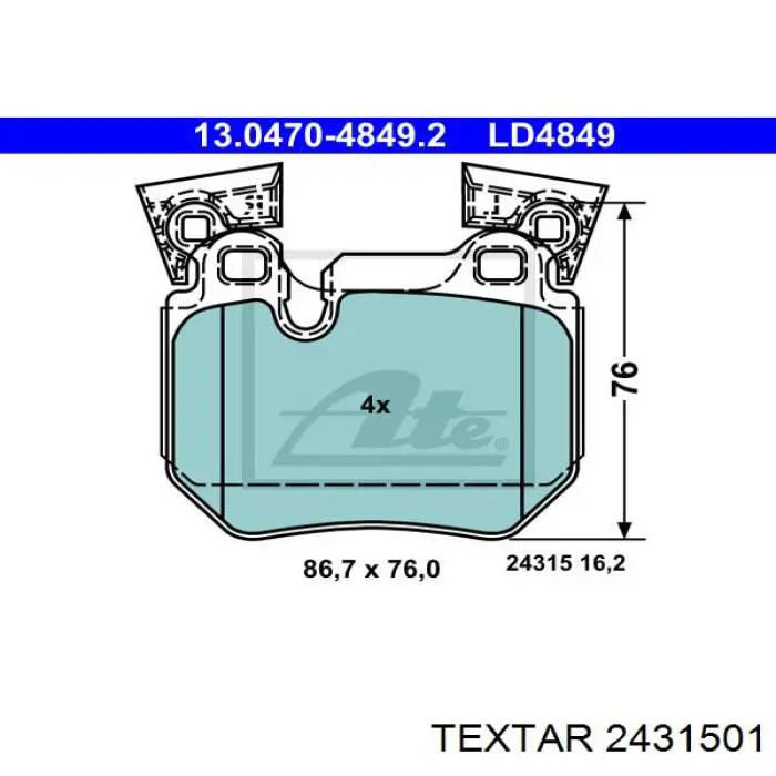 Купить 2431501 Textar Колодки тормозные задние, дисковые