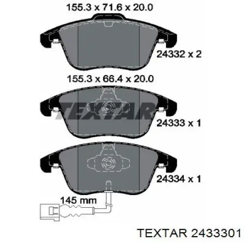 2433301 Textar Колодки передние