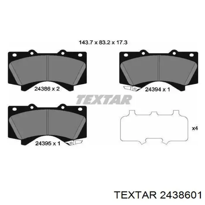 Передние тормозные колодки 2438601 Textar