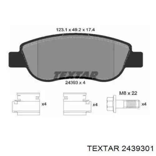 Передние тормозные колодки 2439301 Textar