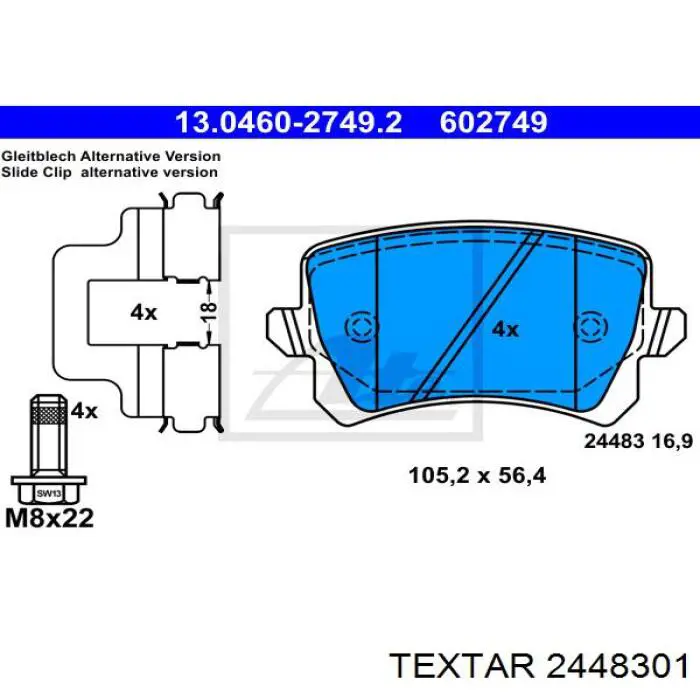 Задние тормозные колодки 2448301 Textar