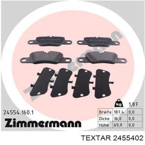 Колодки дисковые  Textar 2455402 цена, от 100.96 USD