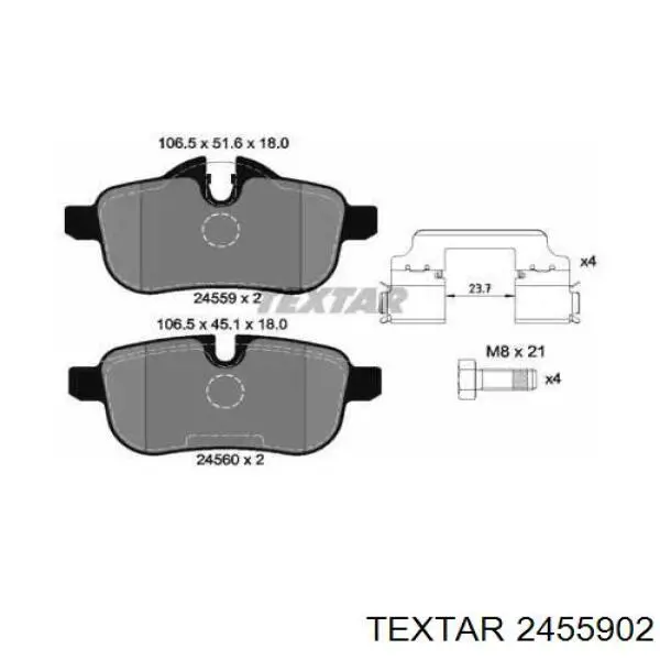 Задние тормозные колодки 2455902 Textar