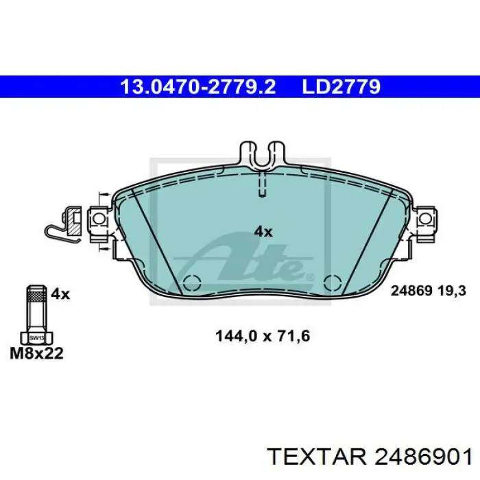 Передние тормозные колодки 2486901 Textar