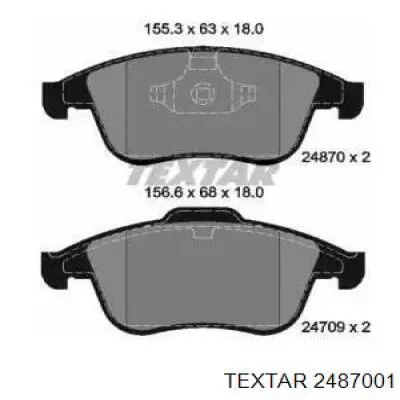 Передние тормозные колодки 2487001 Textar