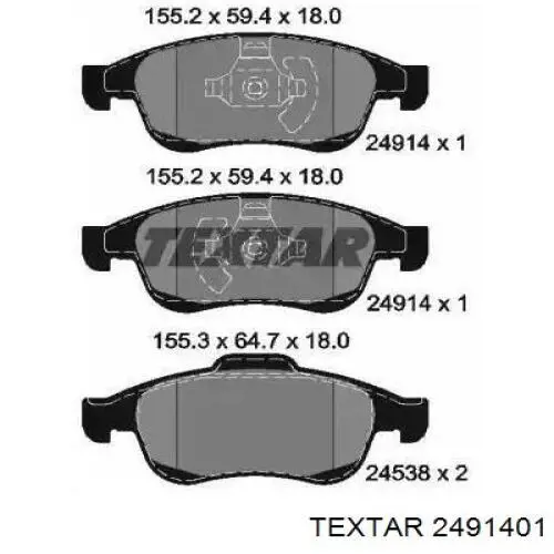 Передние тормозные колодки 2491401 Textar