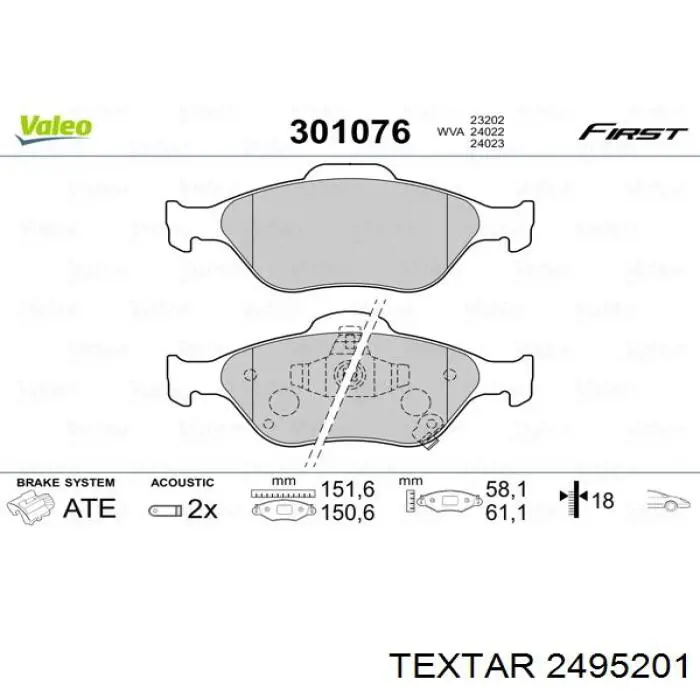 Передние тормозные колодки 2495201 Textar