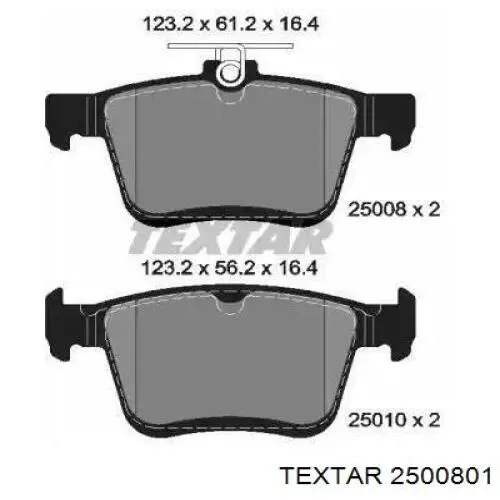 Задние тормозные колодки 2500801 Textar