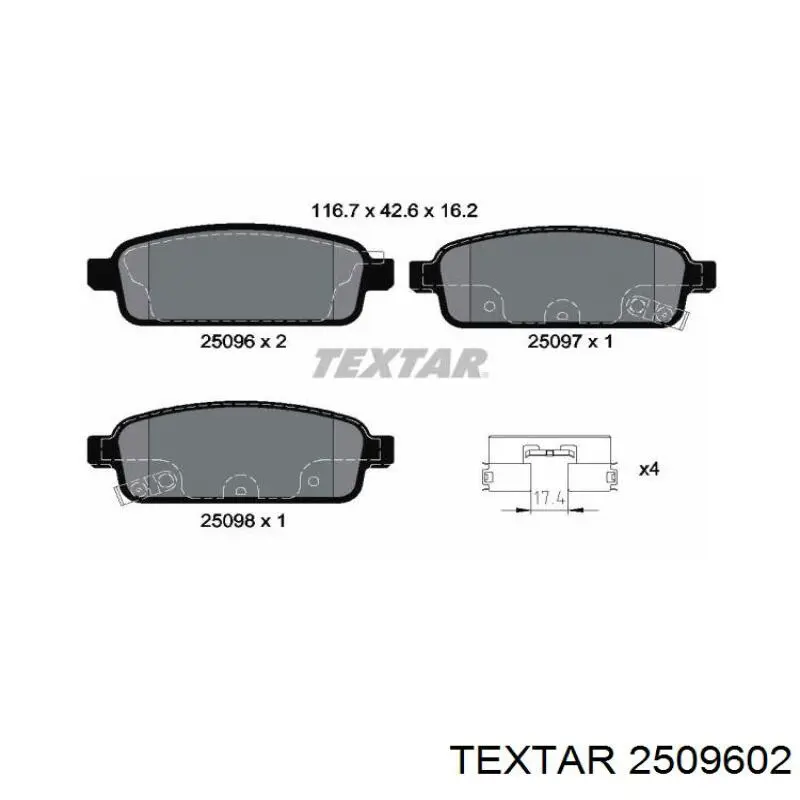 Колодки дисковые  Textar 2509602 цена, от 22.44 USD