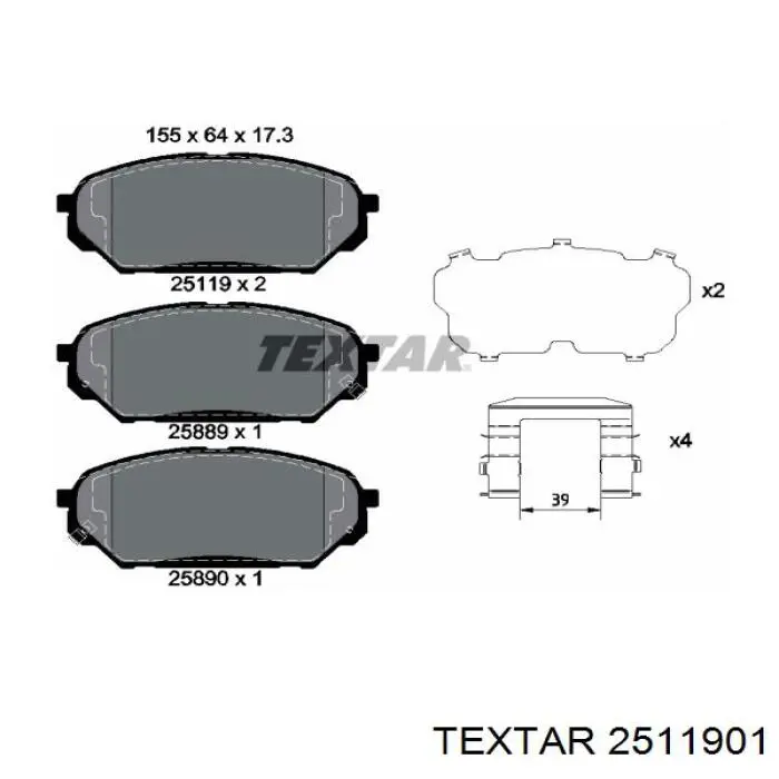 Передние тормозные колодки 2511901 Textar