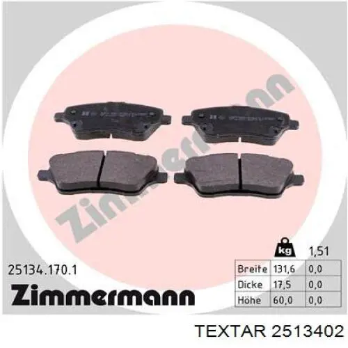 Тормозные колодки Textar 2513402