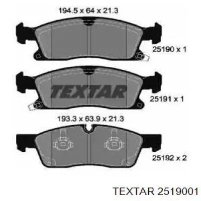 2519001 Textar колодки тормозные передние дисковые