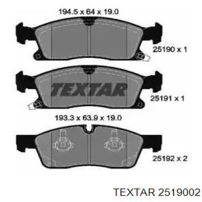 Передние тормозные колодки 2519002 Textar