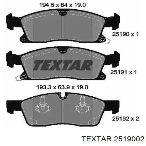 2519002 Textar колодки тормозные передние дисковые