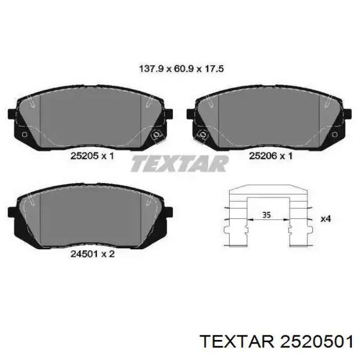 Передние тормозные колодки 2520501 Textar