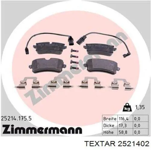 Колодки дисковые  Textar 2521402 цена, от 60.76 USD