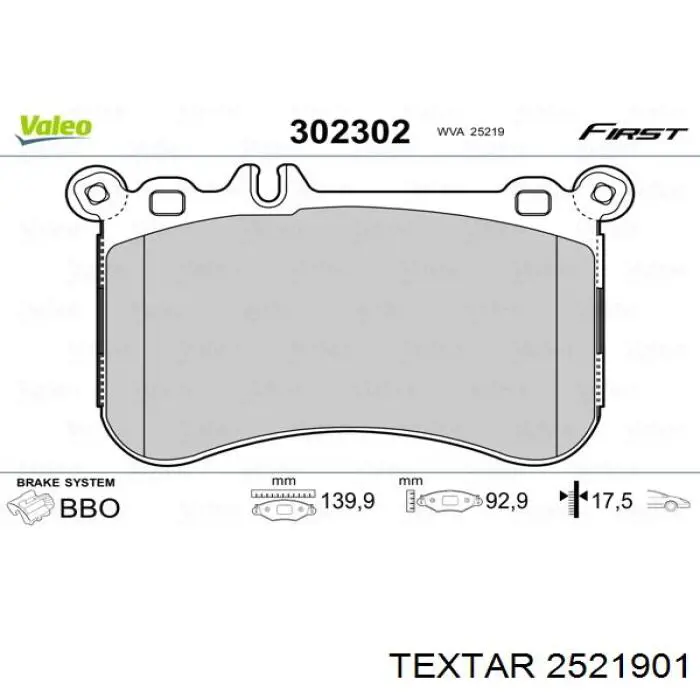 Передние тормозные колодки 2521901 Textar