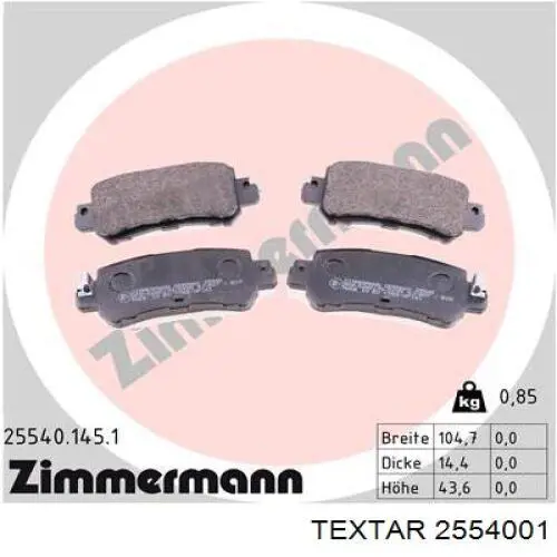 Купить 2554001 Textar Колодки тормозные задние, дисковые