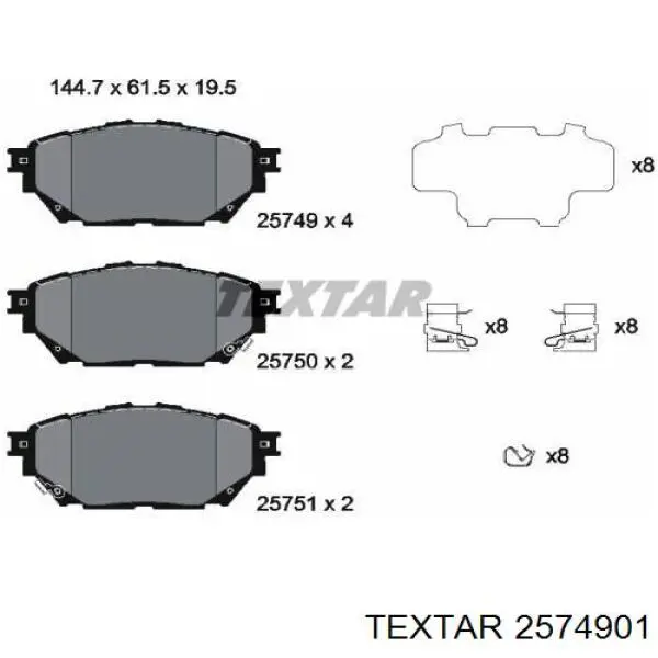 2574901 Textar sapatas do freio dianteiras de disco