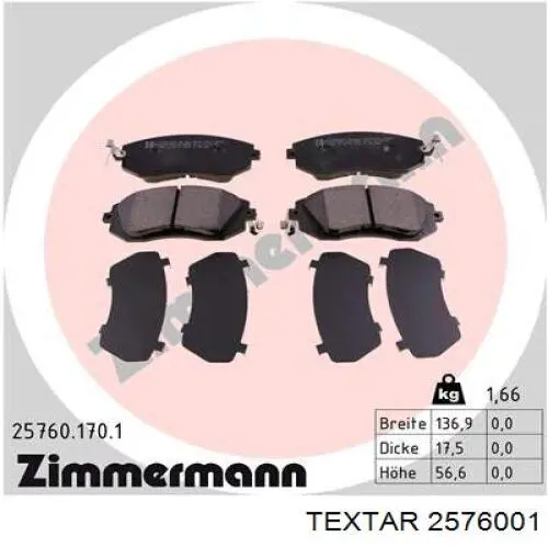 Колодки Textar 2576001 цена, от 62.76 USD
